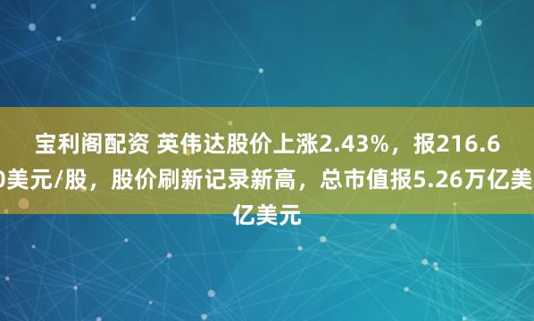 宝利阁配资 英伟达股价上涨2.43%，报216.630美元/股，股价刷新记录新高，总市值报5.26万亿美元